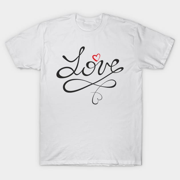 "Love" lettering in black T-Shirt by Frenzy Fox